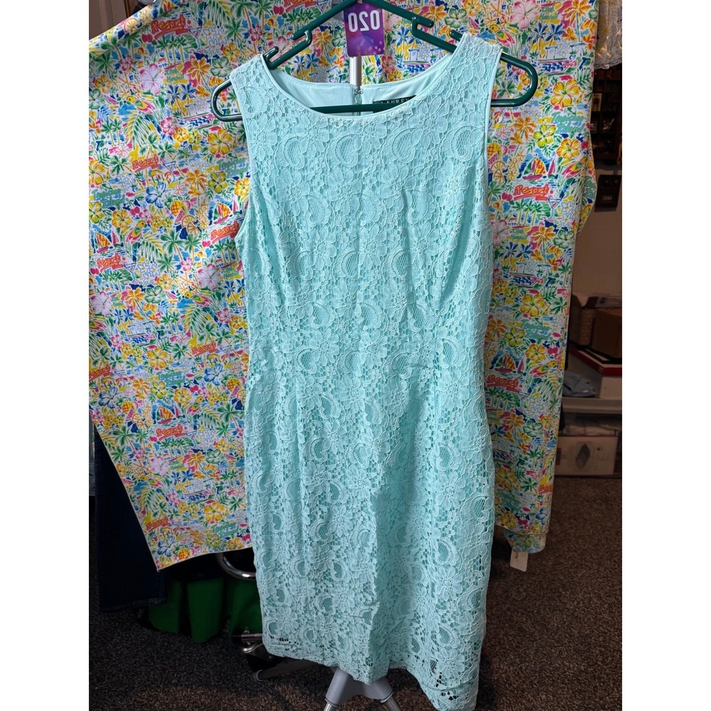 020 Lauren Ralph Lauren Mint Green Floral Lace Sleeveless Sheath Dress Size 6